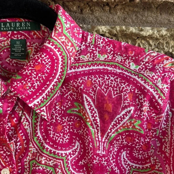 Lauren Ralph Lauren Pink Paisley Lightweight 100% Cotton Button Front Shirt - Picture 1 of 4